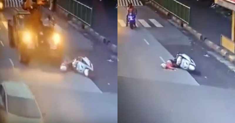 In A Freak Accident Mumbai Woman Falls Off Scooter Is Crushed To