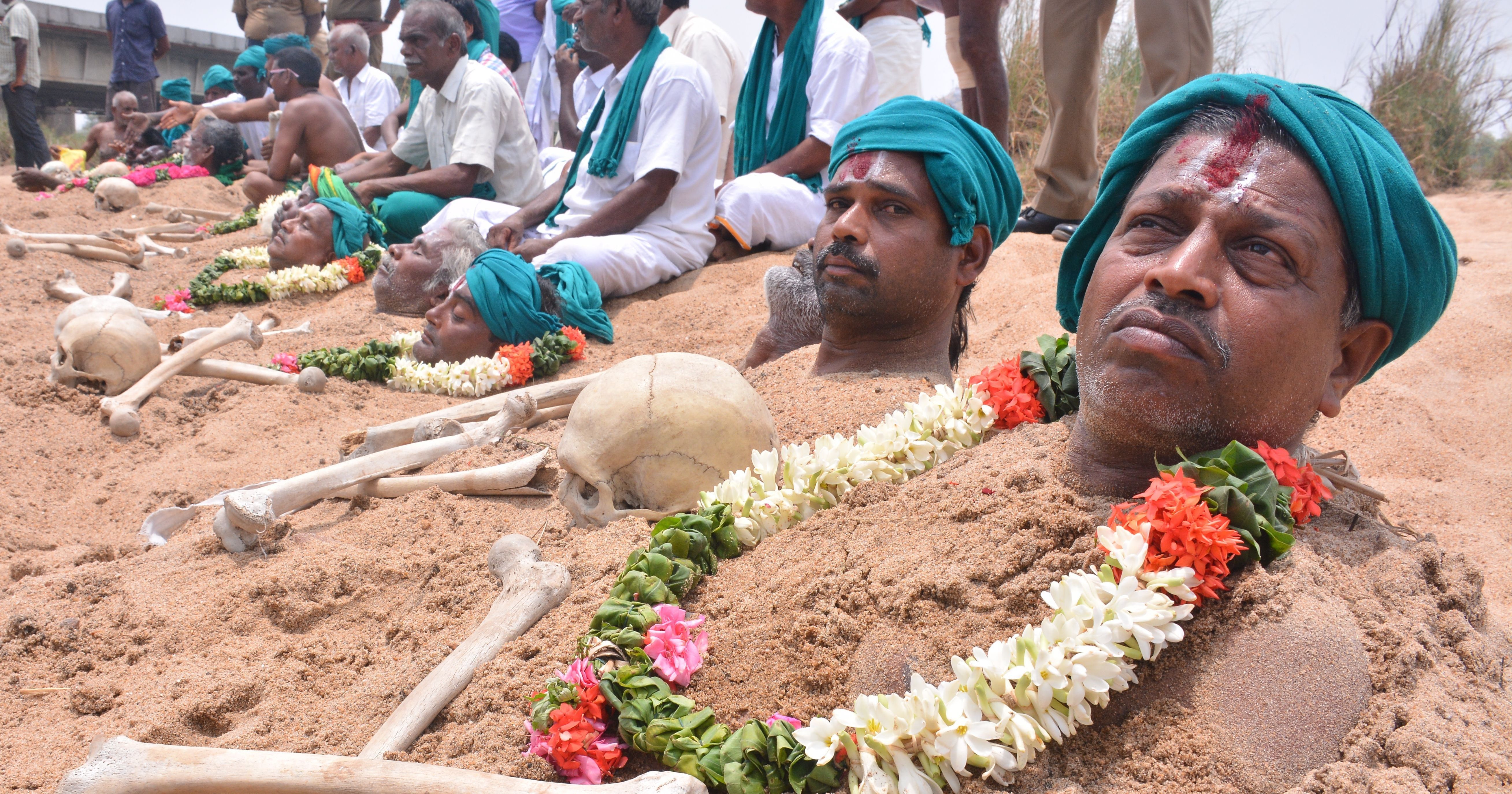 Another Farmers Protest They Bury Themselves Neck Deep In Sand Over 