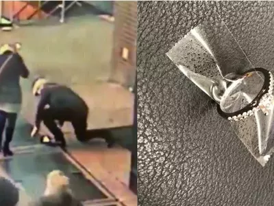 NYPD police, wanted, man drops ring in grate, grate proposal