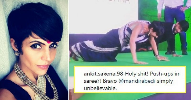 This Video Of Mandira Bedi Doing Push Ups In A Saree And Heels Proves 