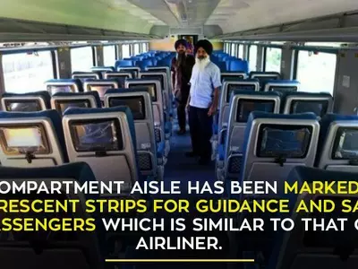 The compartment aisle has been marked with fluorescent strips for guidance and safety of passengers