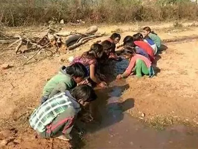 Tribal Students Drink Drainage Water In Bundelkhand School