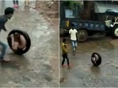 India, Boy, Kids, People, Play, Games, Road, Tyre, Innovation, Creativity
