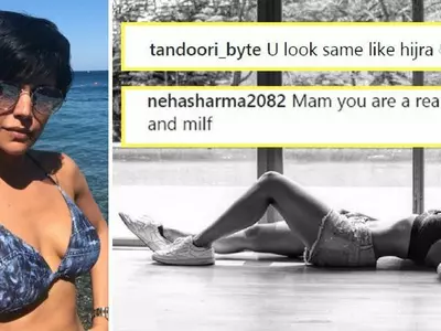 A bikini picture of Mandira Bedi who was trolled on social media recently.