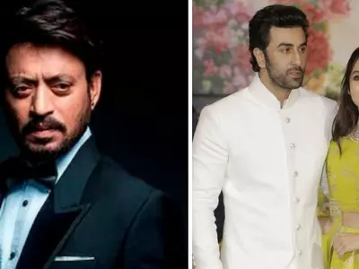 A picture of Irrfan Khan who is battling cancer, and Ranbir Kapoor and Alia Bhatt.