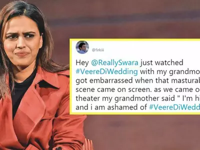 A picture of Swara Bhaskar who is getting trolled for her masturbation scene in Veere Di Wedding.