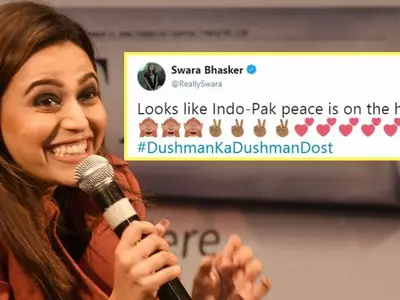 A picture of Swara Bhaskar who is getting trolled from Pakistani fans for contradictory statements.