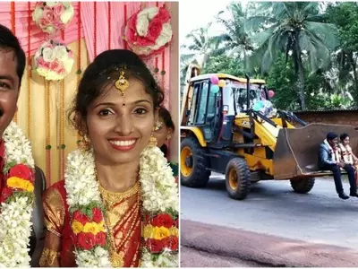 Couple, Marriage, Karnataka, JCB, People, Wedding, Unique
