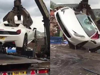Ferrari 458 Spider crushed