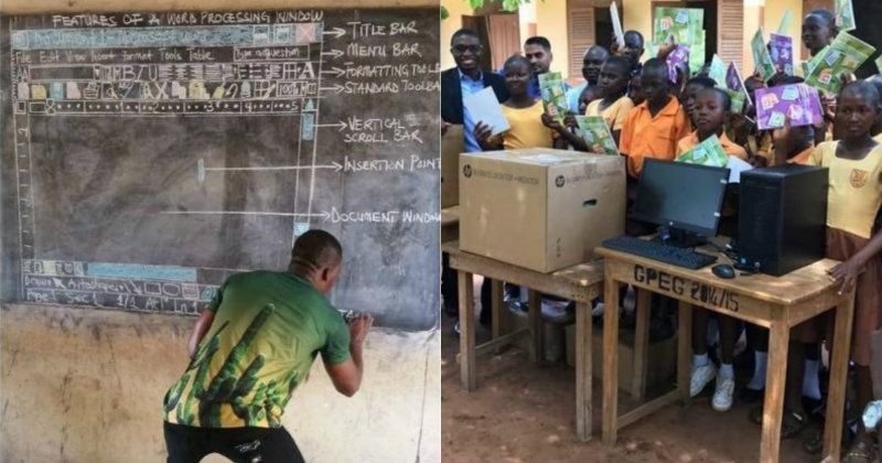 The Ghana Teacher Who Taught MS Word On A Blackboard Is Getting PC  Donations From Well Wishers