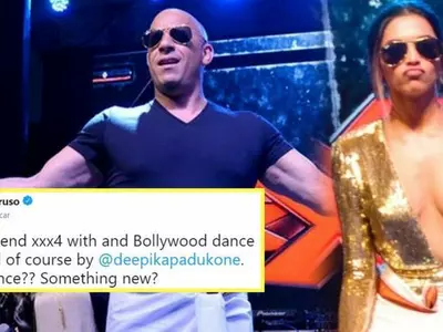 A photo of Deepika Padukone and Vin Diesel doing Lungi Dance at xXx return of xander cage's premiere