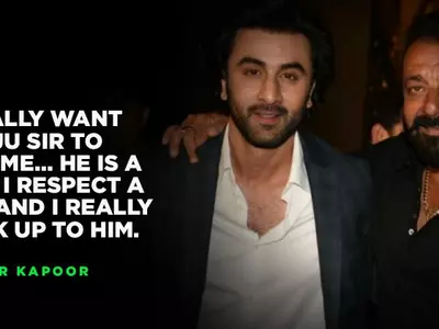 A picture of Sanjay Dutt and Ranbir Kapoor.