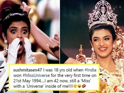 A picture of Sushmita Sen when she won Miss Universe title in 1994.