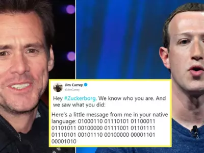 Jim Carrey writes Fuck You to Facebook CEO Mark Zuckerberg in binary code.