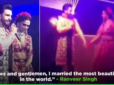 Ranveer Singh Introduces Wife Deepika Padukone As Most Beautiful Girl In The World at wedding party.