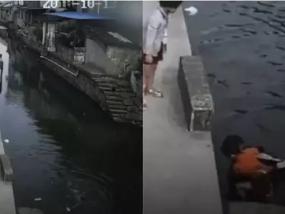 drowning girl china, delivery man saves girl, delivery boy saves drowning girl, 6 year old saved