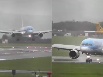Plane landing sideways, plane, runway, Bristol, England