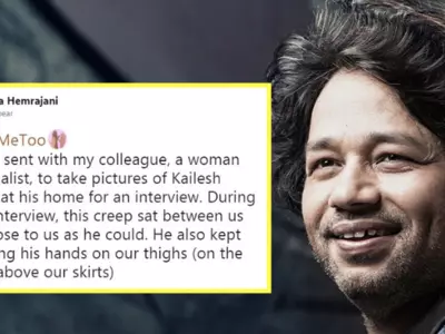 Woman journalist accuses Kailash Kher of sexual misconduct, says she touched her thighs.