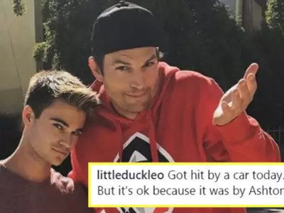 Ashton Kutcher Hits Teenager With His Tesla, The Only Thing the Boy Asks For Is A Pic With Him