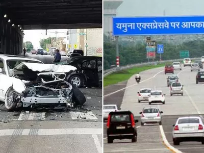 Man Crashes Jaguar yamuna expressway india