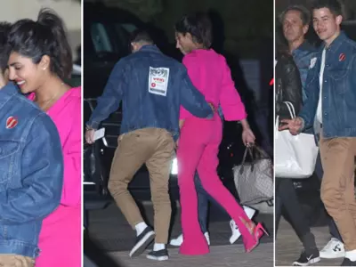 Priyanka Chopra dons a head-to-toe pink jumpsuit as she returns from the Mexico with Nick Jonas.
