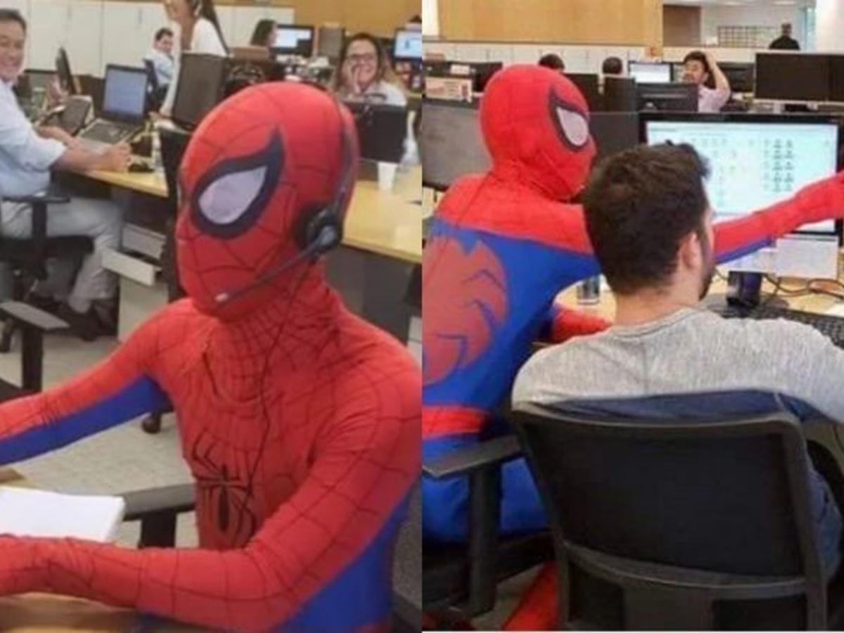 Like A Boss! Man Walks In Dressed As Spider-Man On His Last Day At Work At  The Bank
