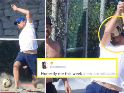 Leonardo DiCaprio was playing volleyball in Malibu when he got whacked by it accidentally.