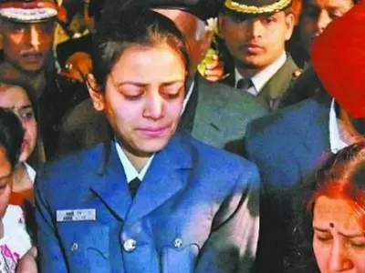 Deceased IAF Officer Siddharth Vashisht’s Wife, Also A Squadron Leader, Pays Tribute In Uniform