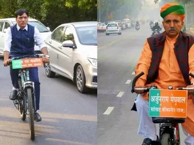 Two BJP MPs Rode A Bicycle For Swearing-In Ceremony At Rashtrapati Bhawan Amid Flock Of Luxury Cars