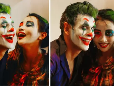 Milind Soman as Joker and wife Ankita Konwar as Harley Quinn.