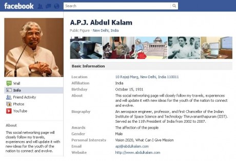Kalam arrives on Facebook