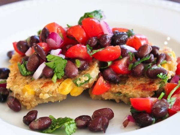 Quinoa and Corn Griddle Cakes with Black Bean Salsa