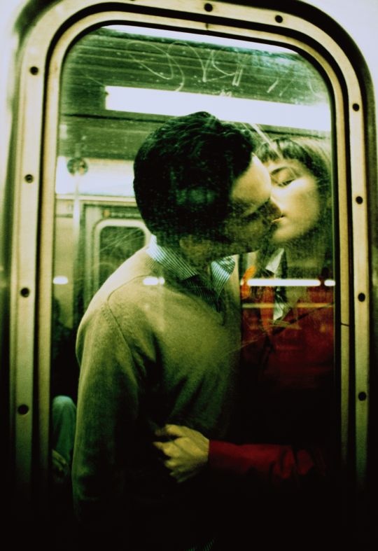 Old subway first time kissing