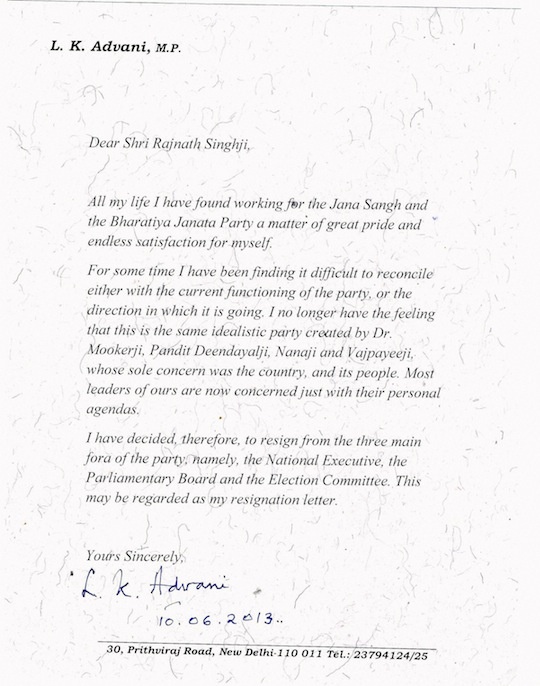 LK Advani Letter