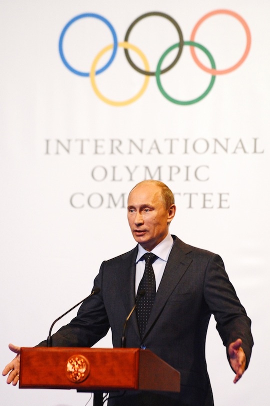 Russian President Vladimir Putin speaks at an International Olympic Commitee (IOC) executive board meeting