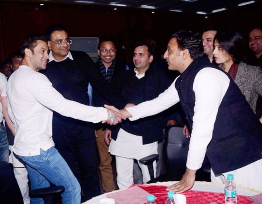 UP CM Akhilesh Yadav with Salman Khan in Saifai