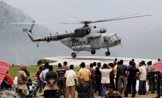 An IAF chopper during relief operations in Uttarakhand