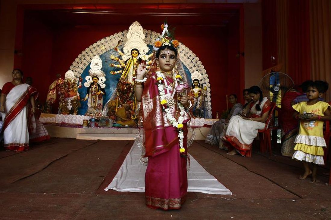 Mahaswata Roy Chowdhury, a five-year old girl dressed as a Kumari