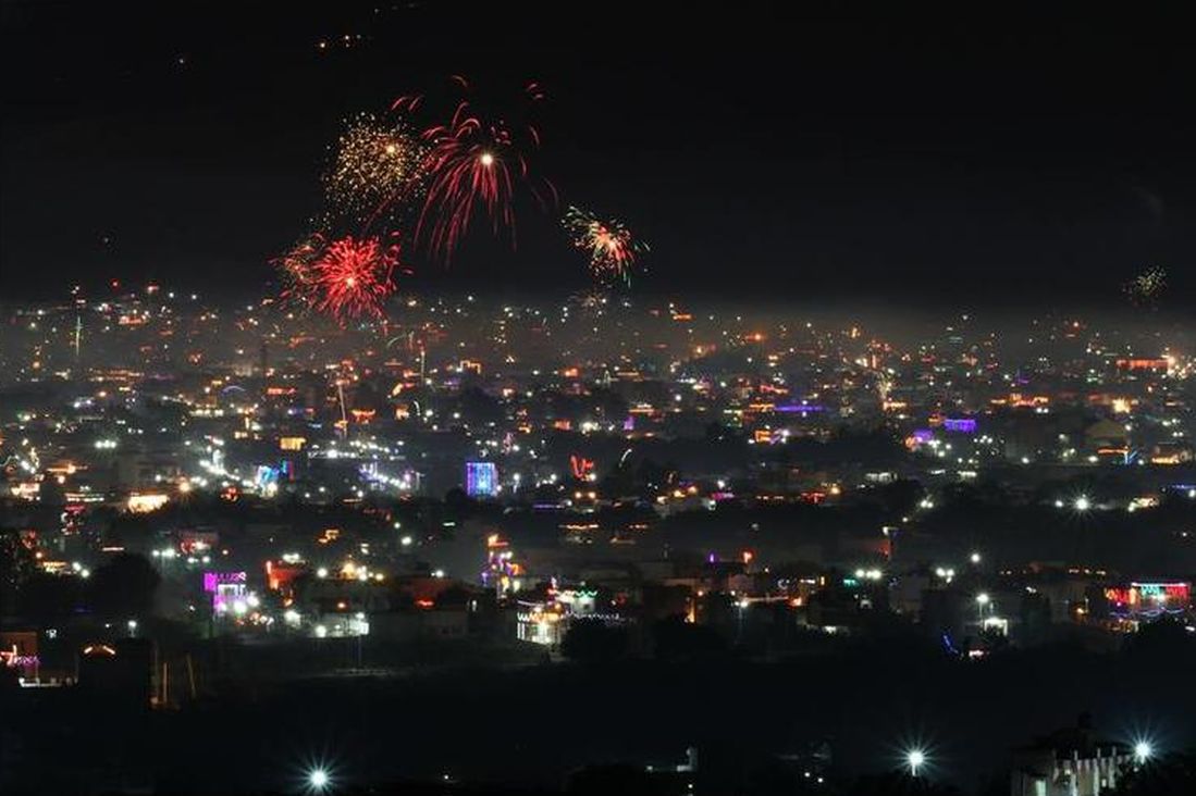 Fireworks light up the night sky during Diwali 