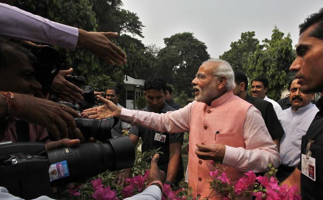 Prime Minister Narendra Modi during the Diwali Milan for Media Person