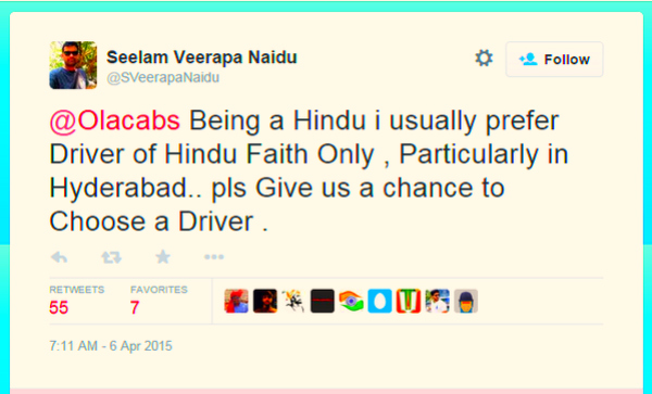 tweet ola hindu driver