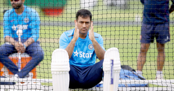 Dhoni at the nets