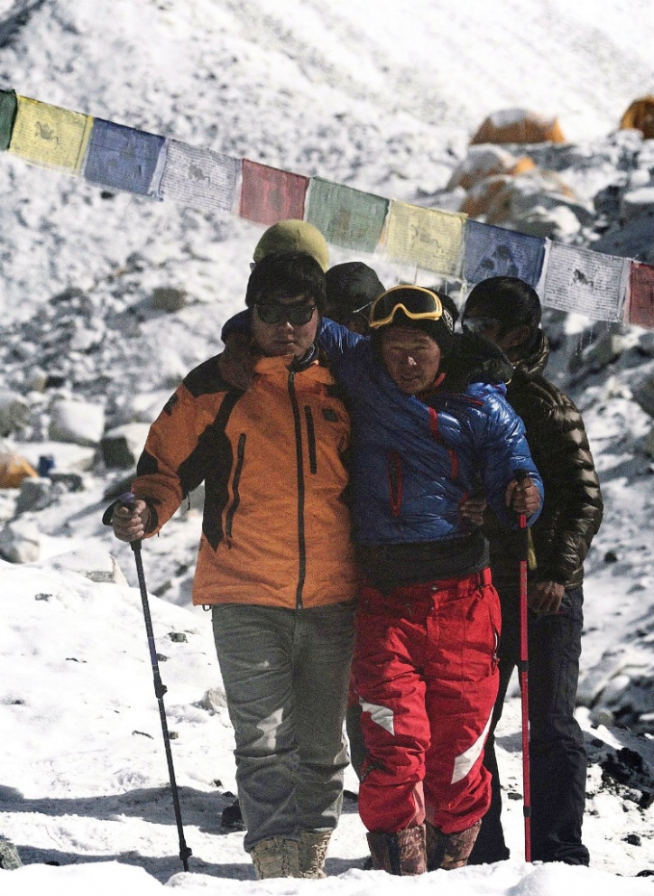 A picture of the mountaineers at the base camp on April 26.