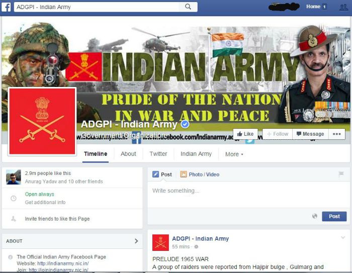 Indian army page on Facebook