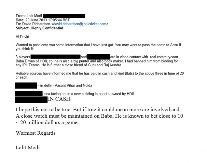 Lalit Modi letter to the ICC