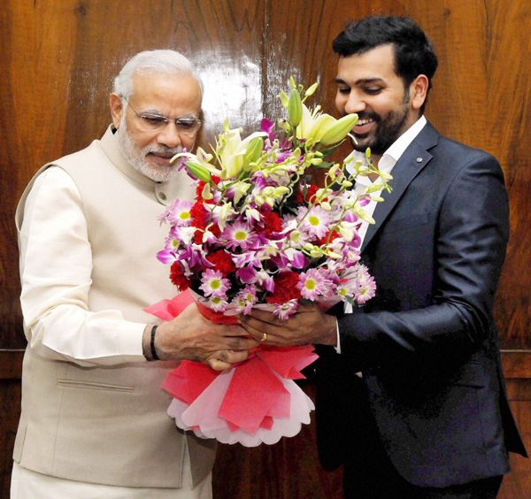 Rohit with Modi at Parliament House