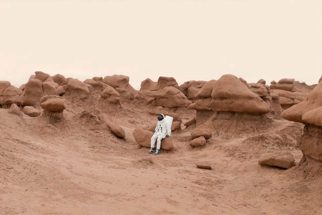 Greetings From Mars features photos where Julien pretends to visit Mars as a tourist