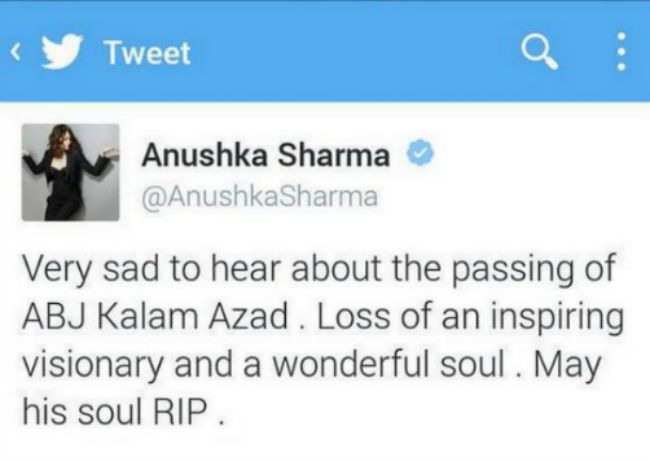 Anushka Sharma's Tweet On APJ Abdul Kalam 