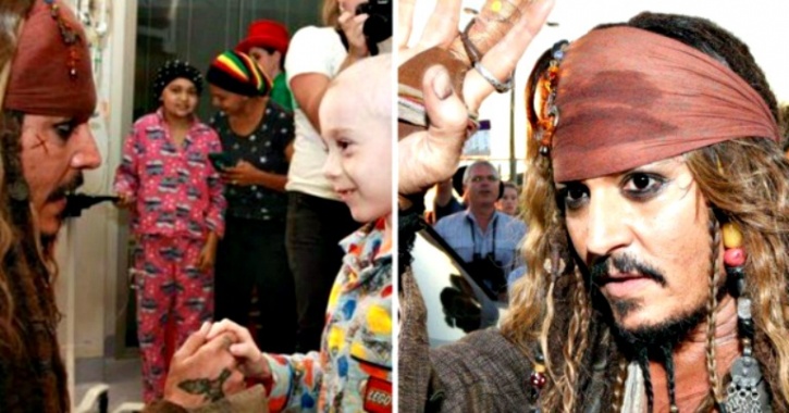 Johnny Depp transforms into Jack Sparrow for fans outside