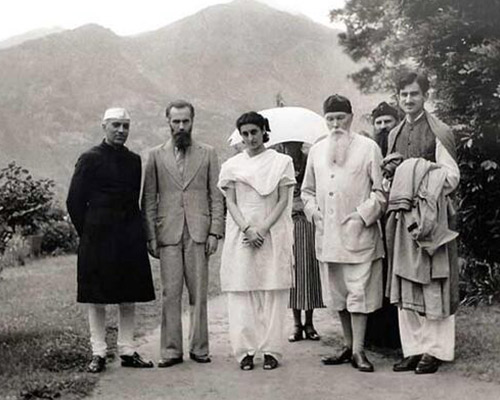 Nehru and Indira Gandhi with Russian painter Nicholas Konstantinovich Roerich